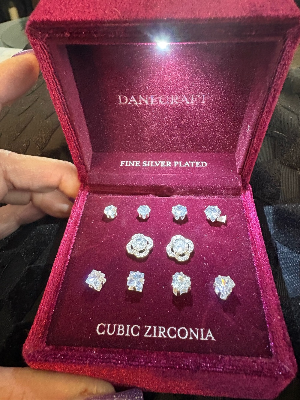 Earring-Danecraft Fine Silver Plated Beautiful 5 pairs of Cubic Zirconia